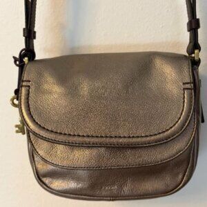 Fossil Peyton Double Flap  Crossbody Purse – Gold (Metallic sheen)